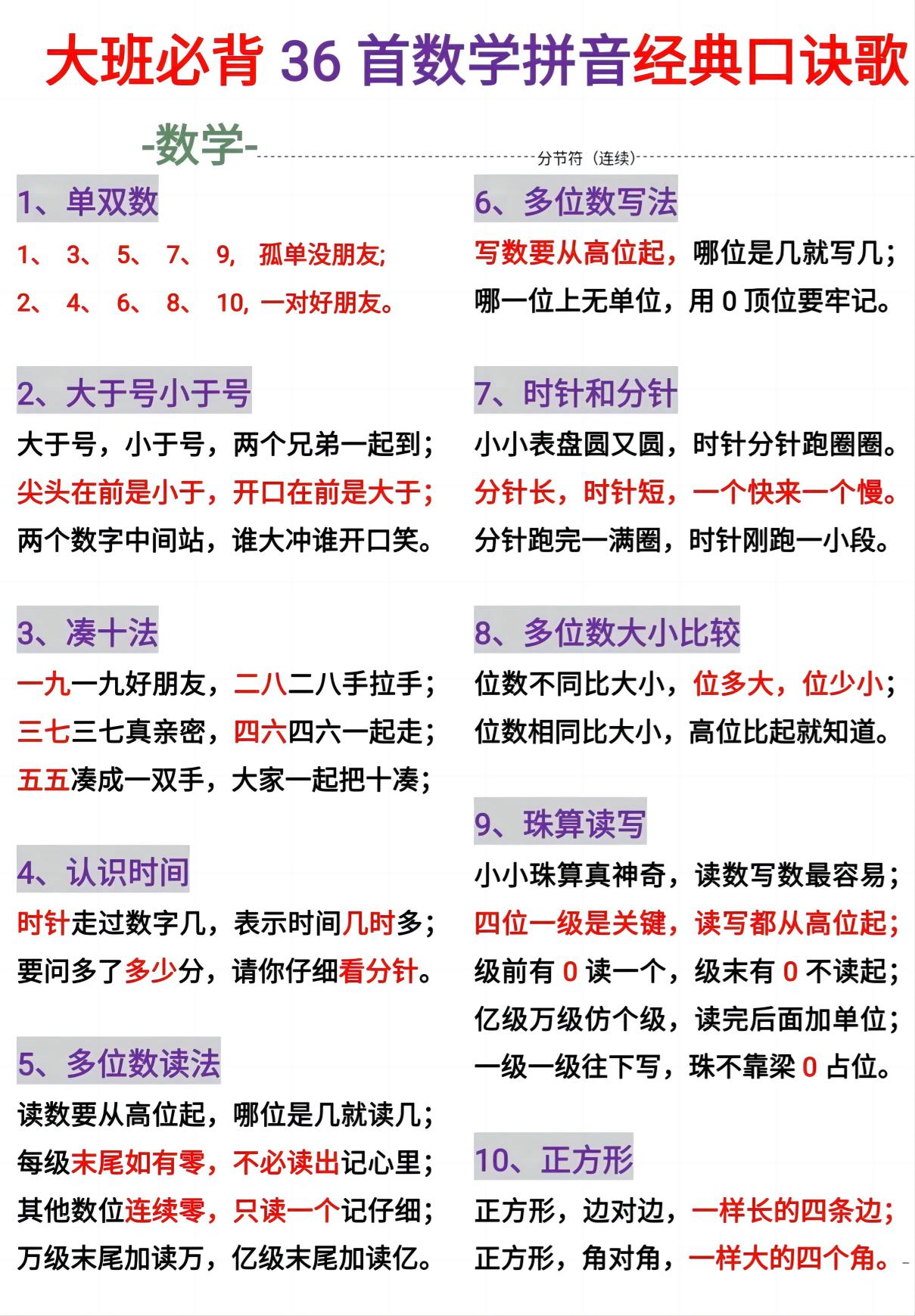 幼小衔接必背36首数学拼音百科经典口诀儿歌